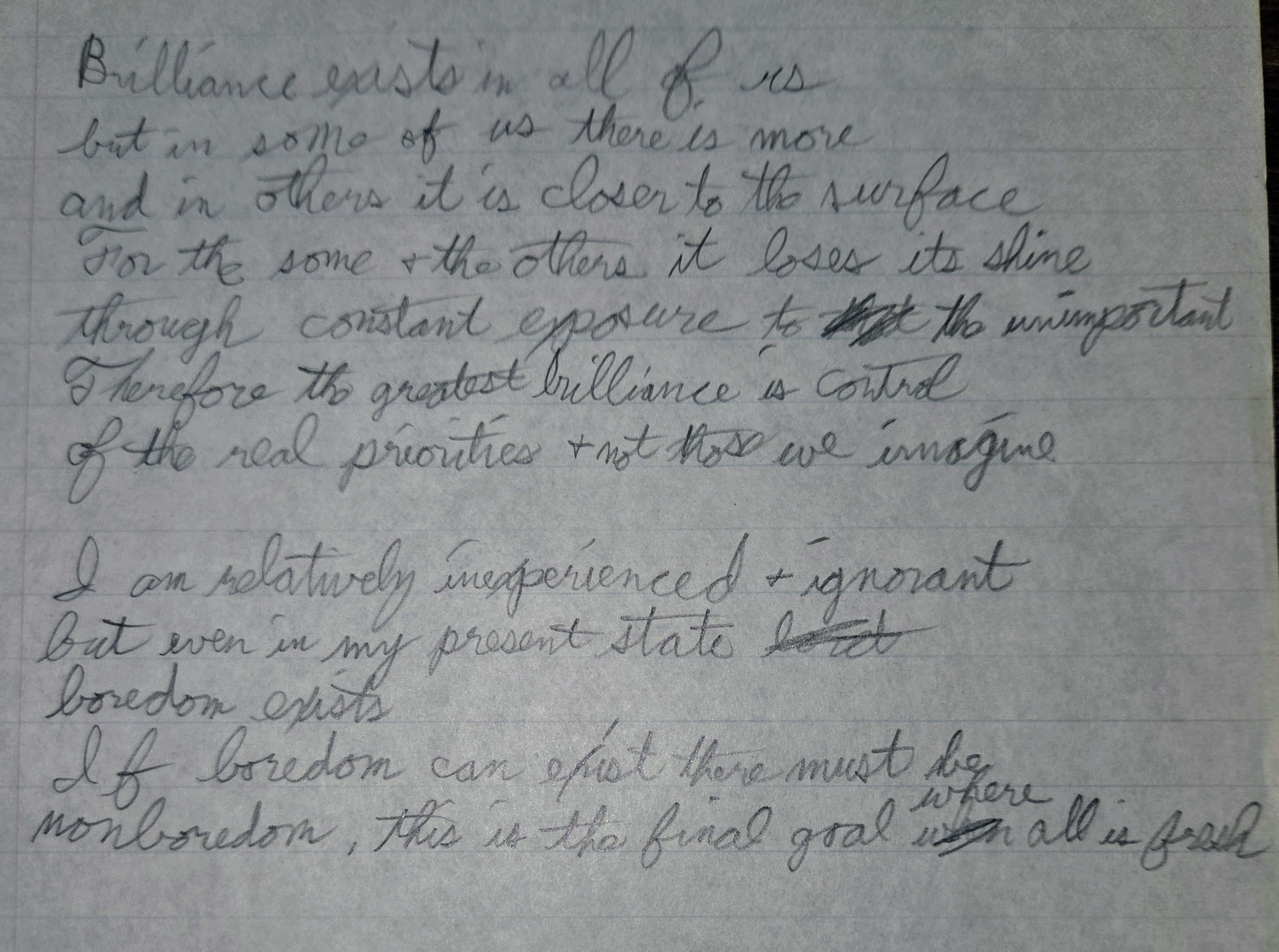 Handwritten notes for Shine